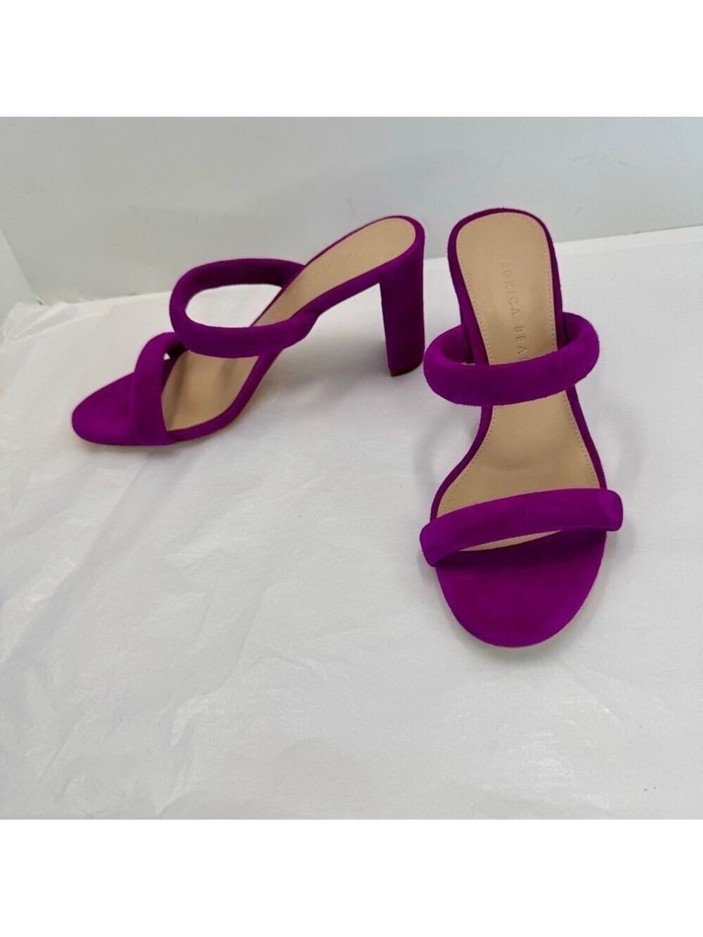 Veronica Beard Gauley Suede Mules Heel Sandals in Raspberry Womens 6.5